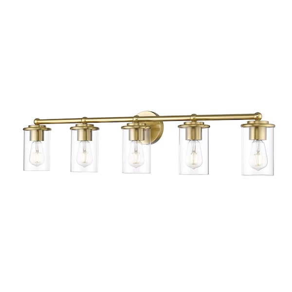 Z-Lite Thayer Vanity, 5-Light, 39 In.W x 5.75 In.L x 8.75 In.H, Luxe Gold/Clear 742-5V-LG - main